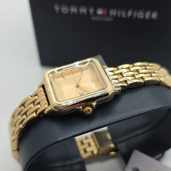 Tommy Hilfiger Women’s Gold-Tone Square Analog Quartz Watch Bracelet w/ Box